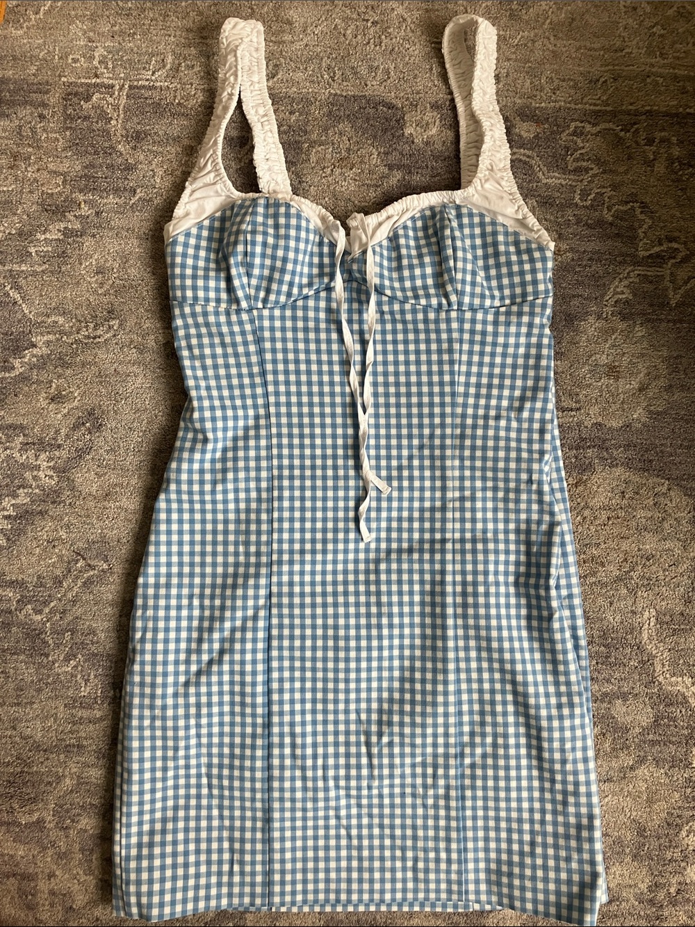 •Zara• Blue and White Gingham Bustier Mini Dress